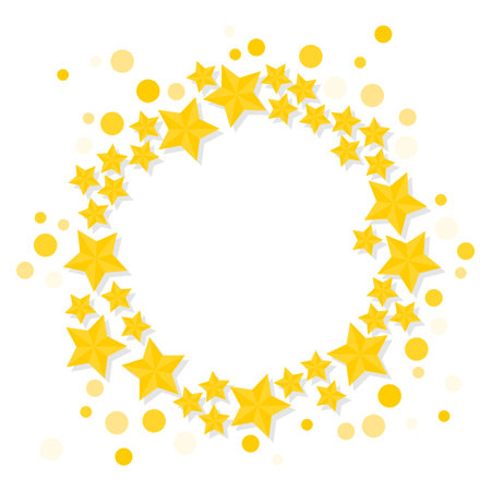 bright shiny golden stars wreath small medium big elements on a white background vector card poster round centerpieceのイラスト素材