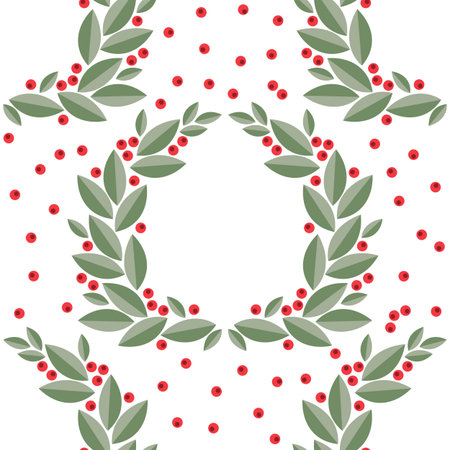 cranberry wreath with leaves and berries. Vector isolated on white backgroundのイラスト素材