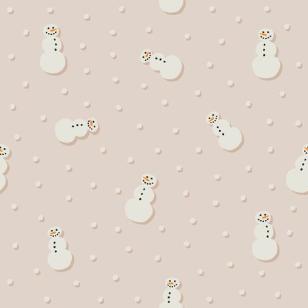 messy cute smiling snowmen with snowballs colorful winter seasnon vector seamless pattern on light backgroundのイラスト素材