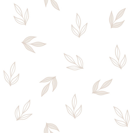 Monochrome messy little leaves seamless pattern. Repeatable vector background with retro style flat botanical shapes on white background.のイラスト素材
