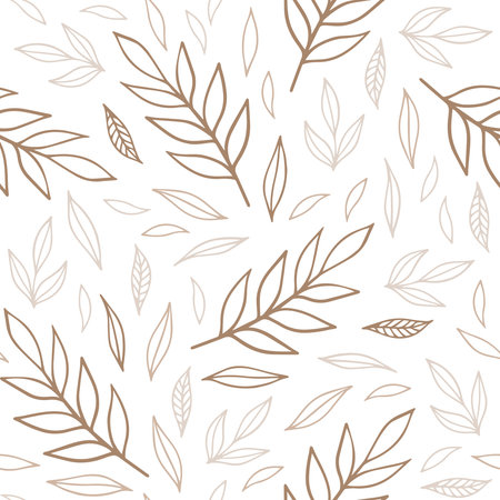 Colorful messy linear leaves seamless pattern. Repeatable vector background with retro style flat botanical shapes on white background.のイラスト素材