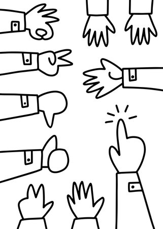 hand non verbal sign language set of cartoon style drawn human hands monochrome vector elements isolated on white backgroundのイラスト素材