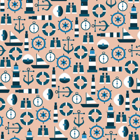 Seamless Pattern with Marine Graphic Elementsのイラスト素材