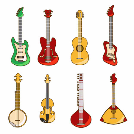 Icons with Acoustic and Electric Guitarのイラスト素材