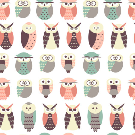 Seamless Pattern with Owlsのイラスト素材