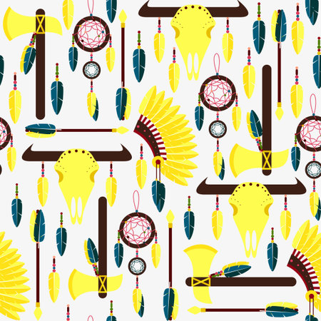 Seamless Background with American Indians Elementsのイラスト素材