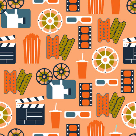 Seamless Pattern of Movie Elements and Cinema Icons / Cinema Seamless Patternのイラスト素材