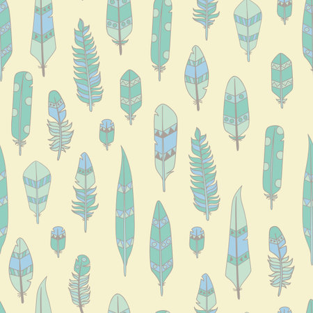 Seamless Patterns with Feathers / Background with Colored Abstract Feathersのイラスト素材