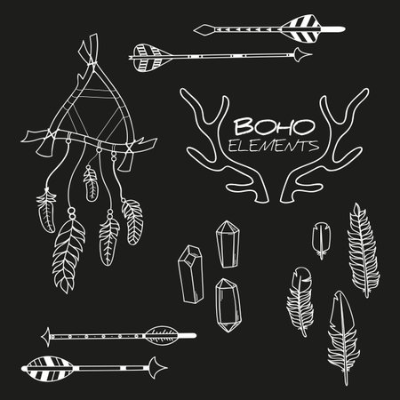 Set of  Boho Elements / Boho Style Decorative Symbolsのイラスト素材