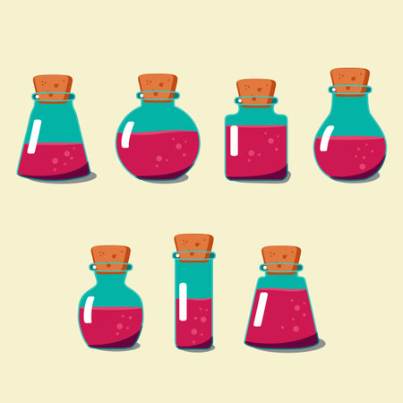 Set of Magic Potions. Isolated Vector Illustrationのイラスト素材