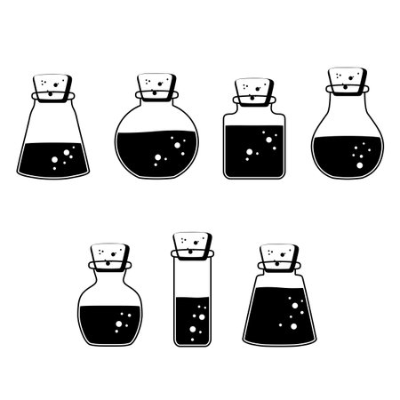 Set of Magic Potions. Isolated Vector Illustration.のイラスト素材