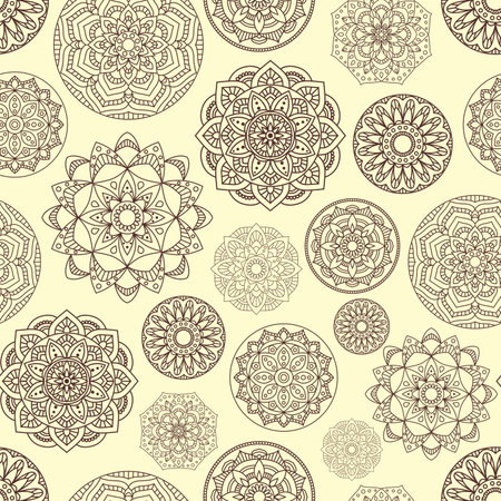 Seamless Pattern with Mandala. Vector Seamless Background with Indian Motifsのイラスト素材