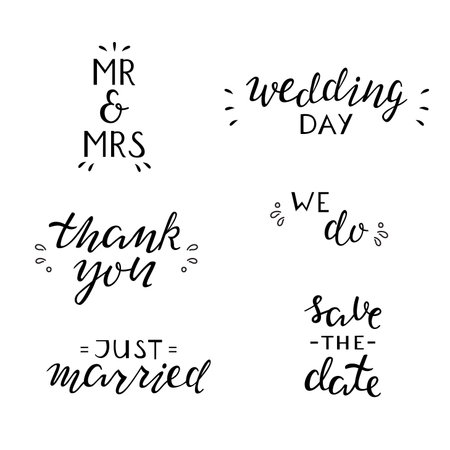 Set of Wedding quotes. Hand Drawn Lettering Illustration.のイラスト素材