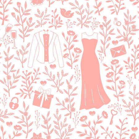 Wedding Hand Drawn Doodle Pattern. のイラスト素材