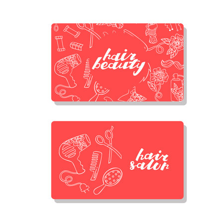 Set of Business Cards with Hairdresser's and Barber Tools.のイラスト素材