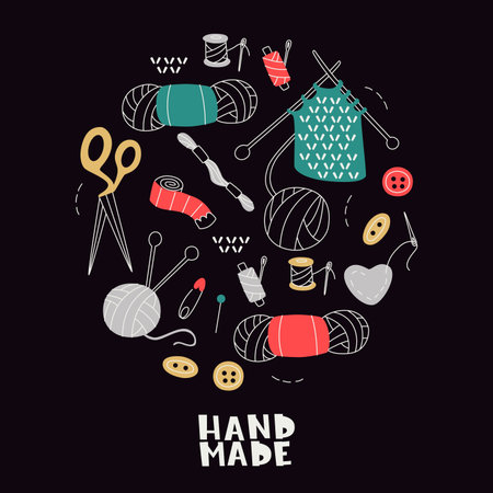 Needlework Tools in circle shapeのイラスト素材