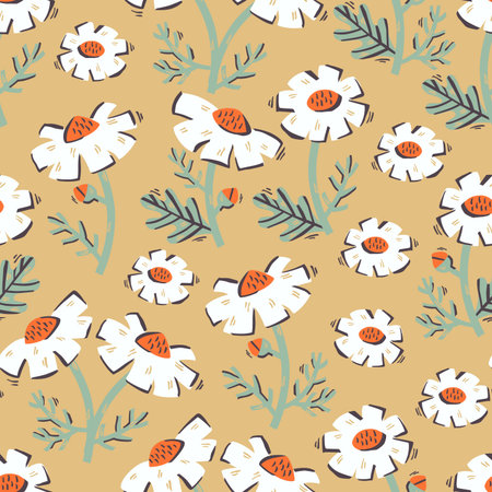 Seamless Colorful Floral Pattern with Flowers and Leaves. Hand Drawn Vector Illustration.のイラスト素材