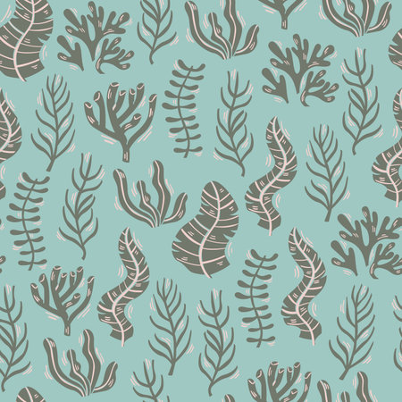 Seaweeds and Corals in Doodle Style.のイラスト素材