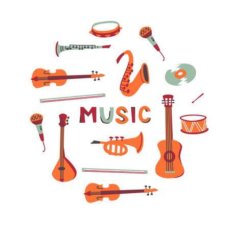 Abstract Music Hand Drawn Symbols. Set of Music Symbols on White Background.のイラスト素材