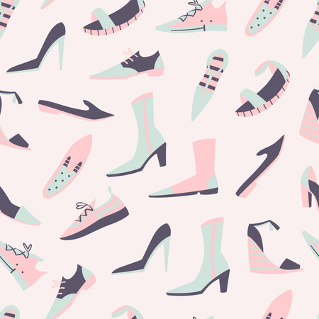 Hand Drawn Doodle Shoe Pattern.のイラスト素材