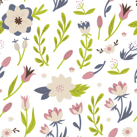 Wildflowers Pattern. Cute Seamless Pattern with Flower.のイラスト素材