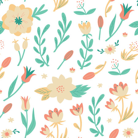 Wildflowers Pattern. Cute Seamless Pattern with Flower.のイラスト素材