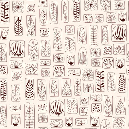 Scandinavian design tiles with abstract leaves. Patterns and ornaments with scandinavian motifs within the rectangular frames.のイラスト素材