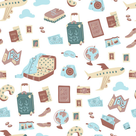 Organic cosmetics seamless pattern on white background.のイラスト素材