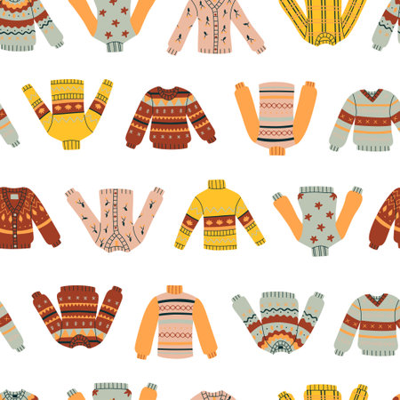 vector seamless pattern with cute hand drawn Christmas sweatersのイラスト素材