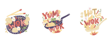 Wok hand-drawn lettering and elements. Vector isolated motivation illustrationのイラスト素材