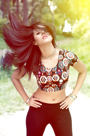 Sexy girl is flying airの写真素材