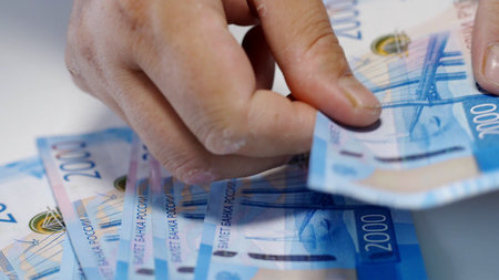 Rouble. Money. Bill 5000. Bill 2000. money. Counting moneyの写真素材