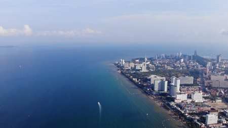 Beach and sea in Pattaya Chonburi, Thailand, top view.の写真素材