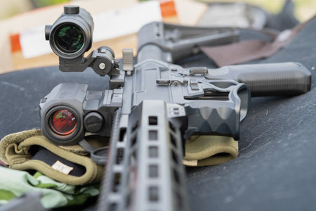 Modern AR15 rifle with a sight aimの写真素材