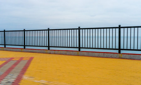 Parapet on the embankment in Sochi. Beautiful brightly painted embankment. Beautiful view of the Black Sea from the embankment in Sochiの写真素材