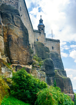 Fortress Koenigstein in Saxon Switzerland in Germany. Fortress wall near the entranceのeditorial素材
