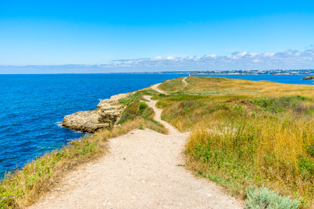 The coast of the Black Sea in summer in Sevastopol, Crimea, in Russiaの写真素材
