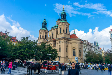 Czech Republic, Prague - September 20, 2017. Catholic church of St. Nicholas, the Church of St. Nicholas - a temple on Old Town Square in Pragueのeditorial素材