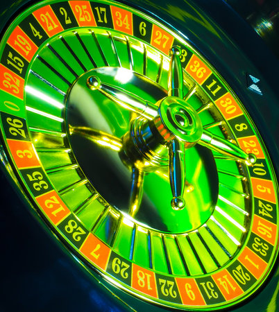 Casino on a dark background, bright and colorful gold-platedの写真素材