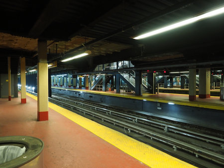 New York, USA - June 3, 2019: Some of the train platforms that receive the LIRR trains at Penn station.のeditorial素材