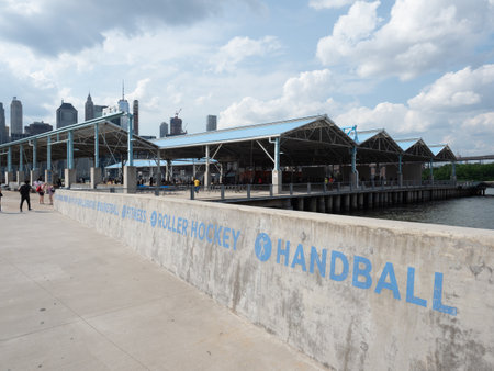 New York, USA - May 31, 2019: Daytime image of the  Brooklyn Bridge Park Pier 2 handball courts.のeditorial素材