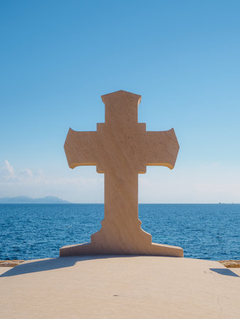 Saint Tropez, France - August 9 2017: A gravestone overlooking the sea.のeditorial素材
