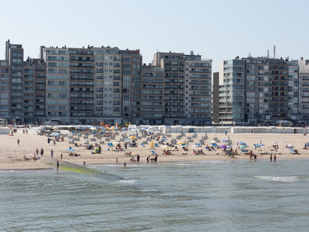 Blankenberge, Belgium - 7 August 2018: The crowded beach of Blankenberge.のeditorial素材