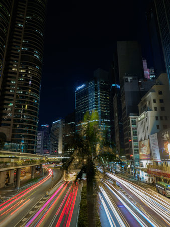 Central, Hong Kong - November 1, 2017: A picture taken with a slow shutter speed illustrates the...