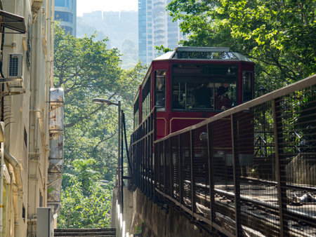 Central, Hong Kong - November 1, 2017: The peak tram rides to the viewing platform at Victoria Peak.のeditorial素材