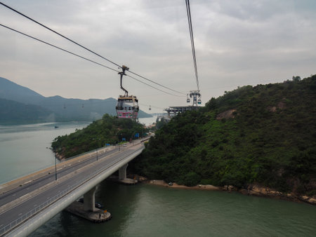 Lantau Island, Hong Kong - November 6, 2017: Image of the cable car that leads to the Tian Tan...