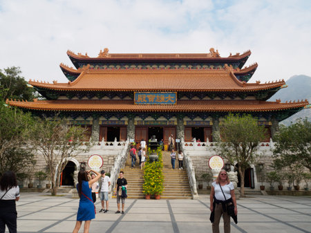 Lantau Island, Hong Kong - November 6, 2017: Image of the Po lin Monastery and its surroundings near the Tian Tan Buddha statue.のeditorial素材