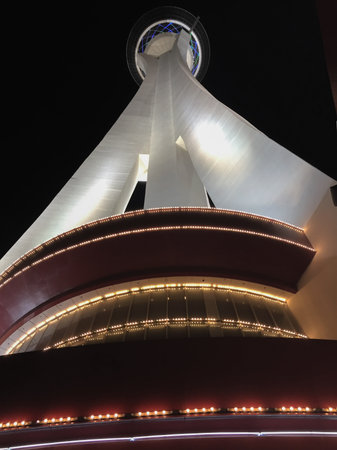 Las Vegas, USA - November 14 2015: A bottom up view of the Stratosphere Tower by night.
