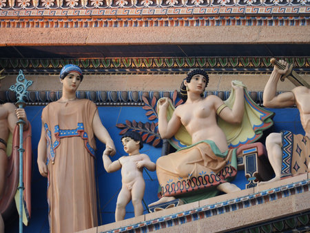 Philadelphia, USA - June 11, 2019: Image of the Philadelphia Museum of Art pediment. The pediment houses 13 freestanding life-size figures depicting ancient Greek gods.のeditorial素材
