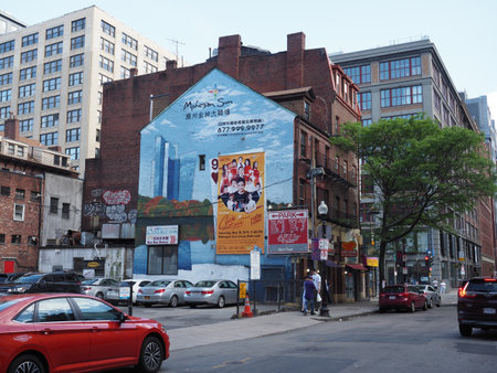 A wall painting with publicity for the Mohegan Sun Casino.のeditorial素材